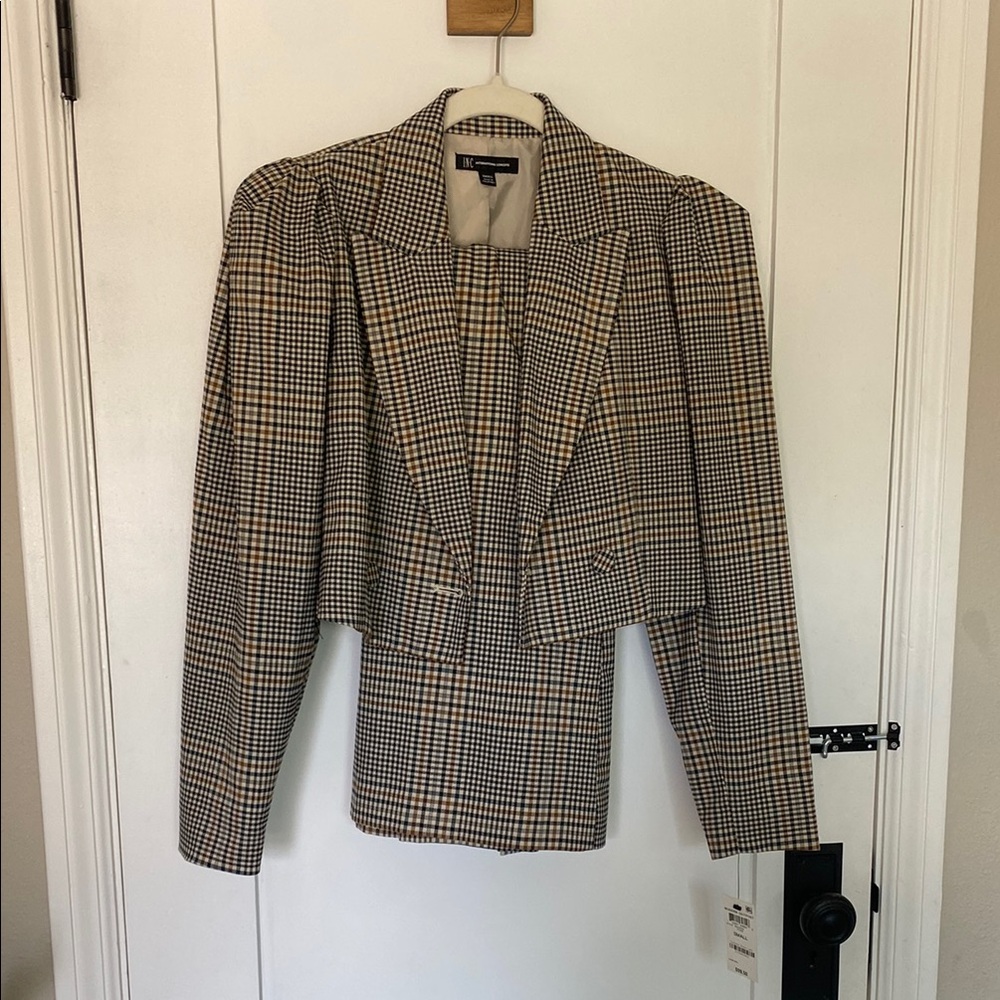 INC Plaid Blazer (Size Small) & Matching Culottes (Size 4) Set